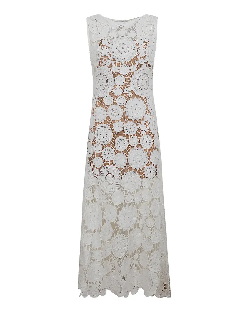 Self-Portrait floral-motif crochet-knit dress - Weiß Weiß