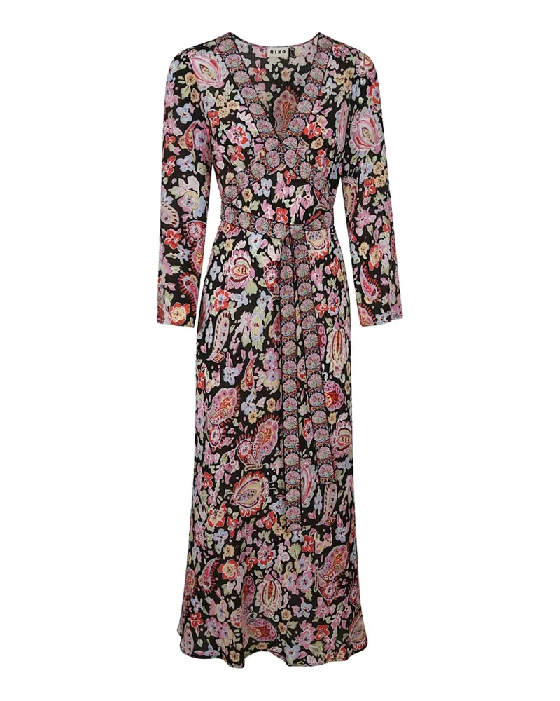 RIXO floral-print silk dress - Schwarz Schwarz