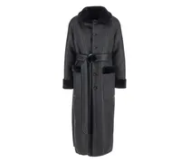 Faux-Fur-Mantel mit Gürtel - Schwarz