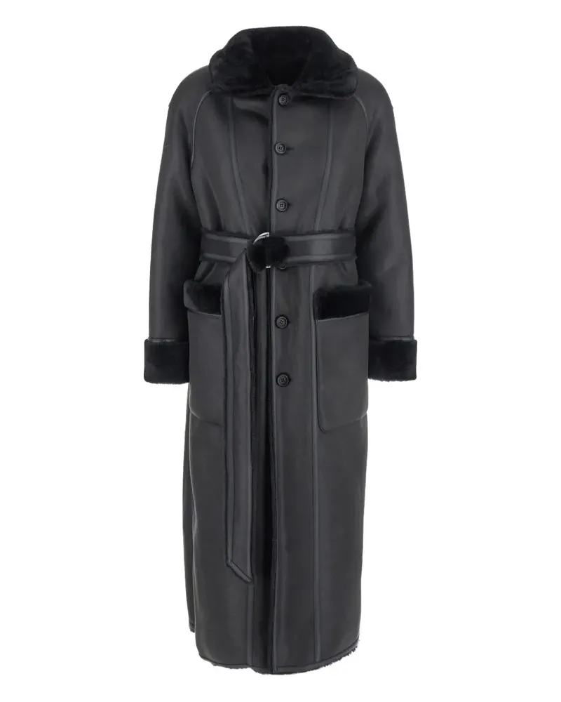Urbancode Faux-Fur-Mantel mit Gürtel - Schwarz Schwarz