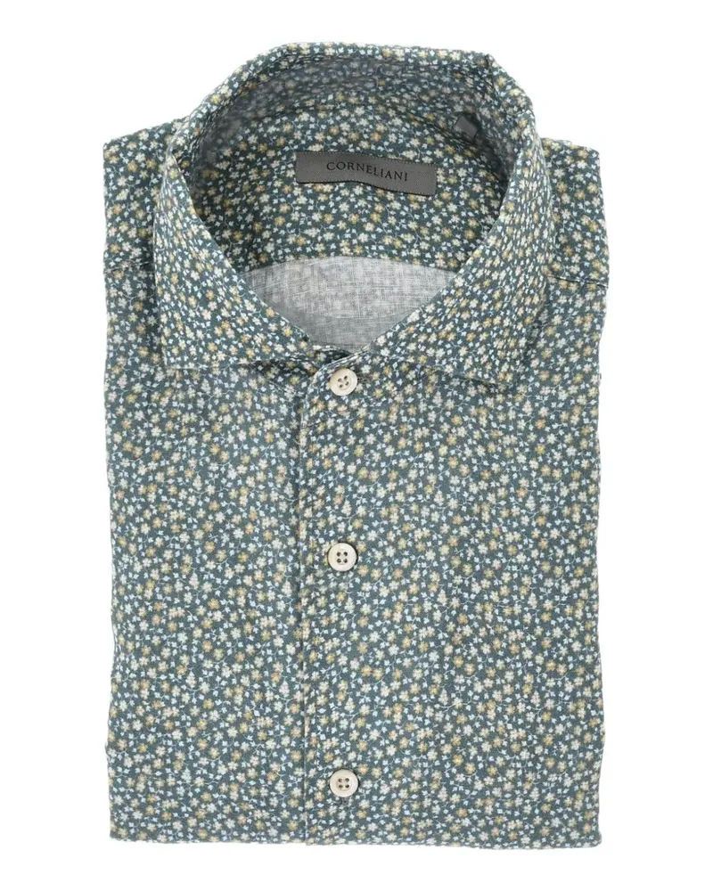 Corneliani floral-print linen shirt - Grün Grün