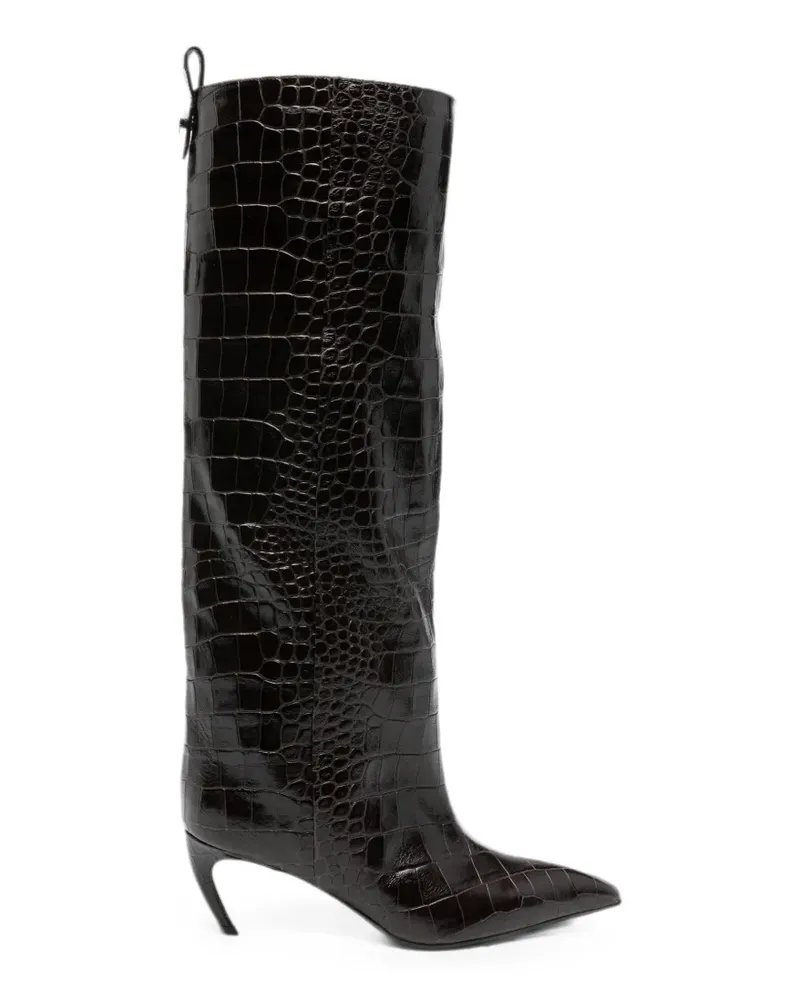ATTICO Lea croc-effect pointed-toe knee-high boots - Braun Braun