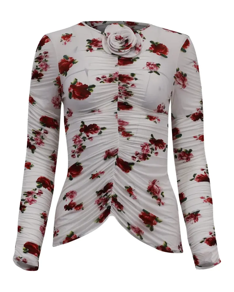 Magda Butrym rose-appliqué ruched top - Weiß Weiß