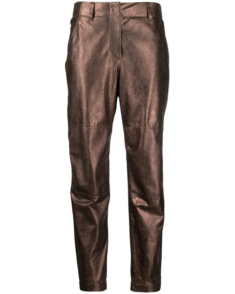 Brunello Cucinelli Lederhose mit hohem Bund - Braun Braun