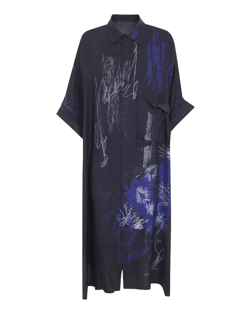 Yohji Yamamoto graphic-print midi shirt dress - Schwarz Schwarz