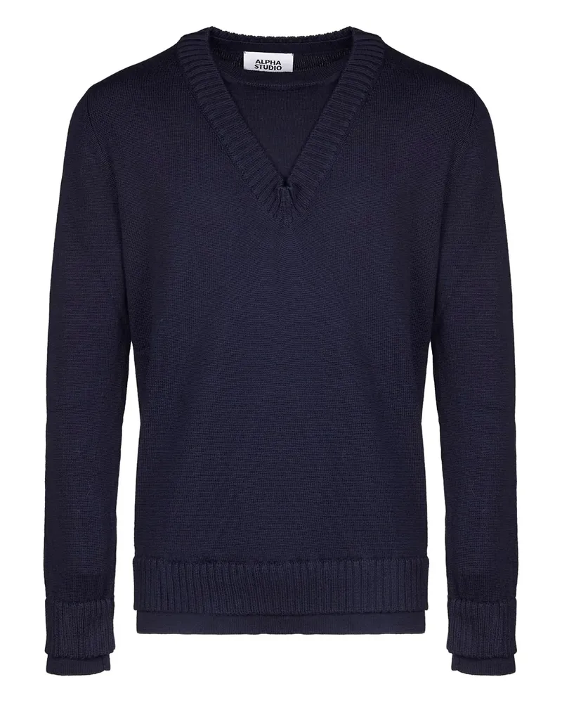 Alpha Studio Pullover mit V-Ausschnitt - Blau Blau