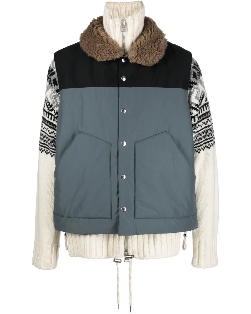 Sacai Gefütterte Jacke mit Shearling-Kragen - Grau Grau