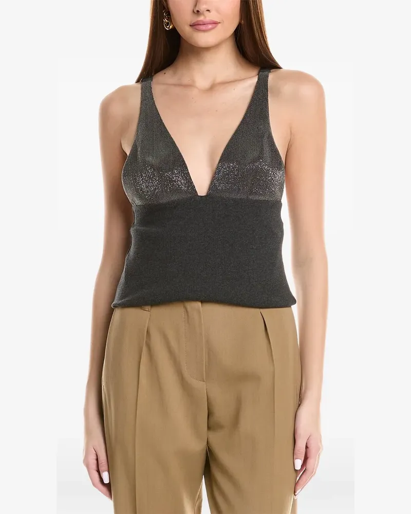 Brunello Cucinelli sequin-embellished V-neck top - Schwarz Schwarz