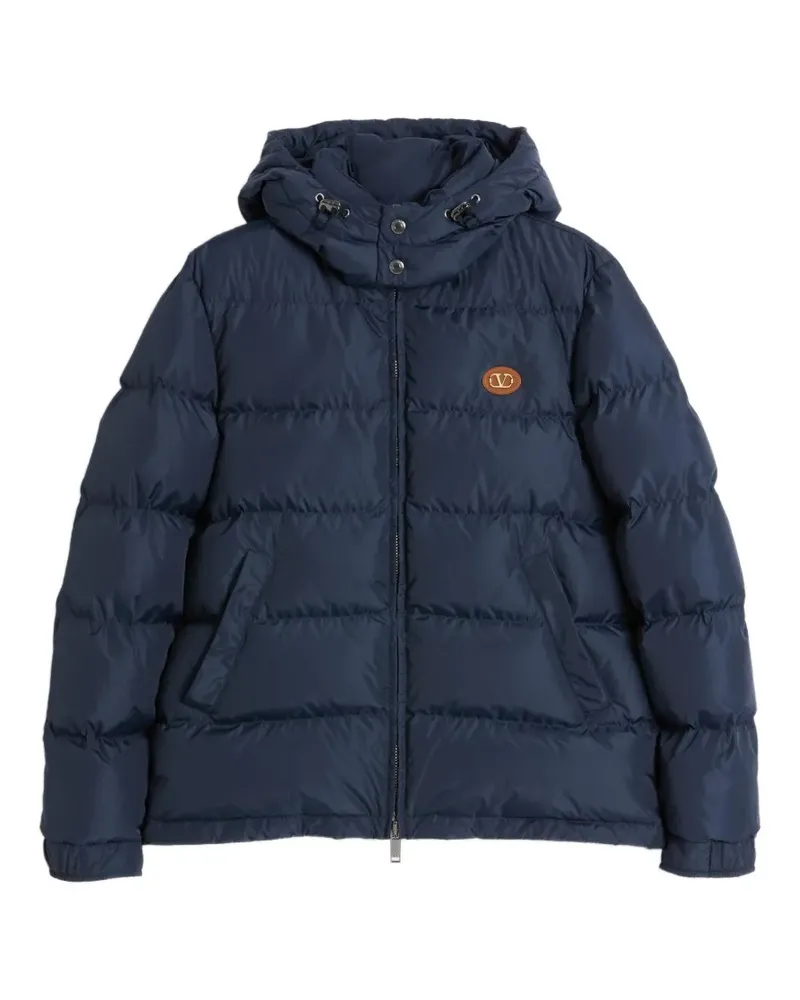 Valentino Garavani Kapuzen-Daunenjacke mit Logo-Patch - Blau Blau