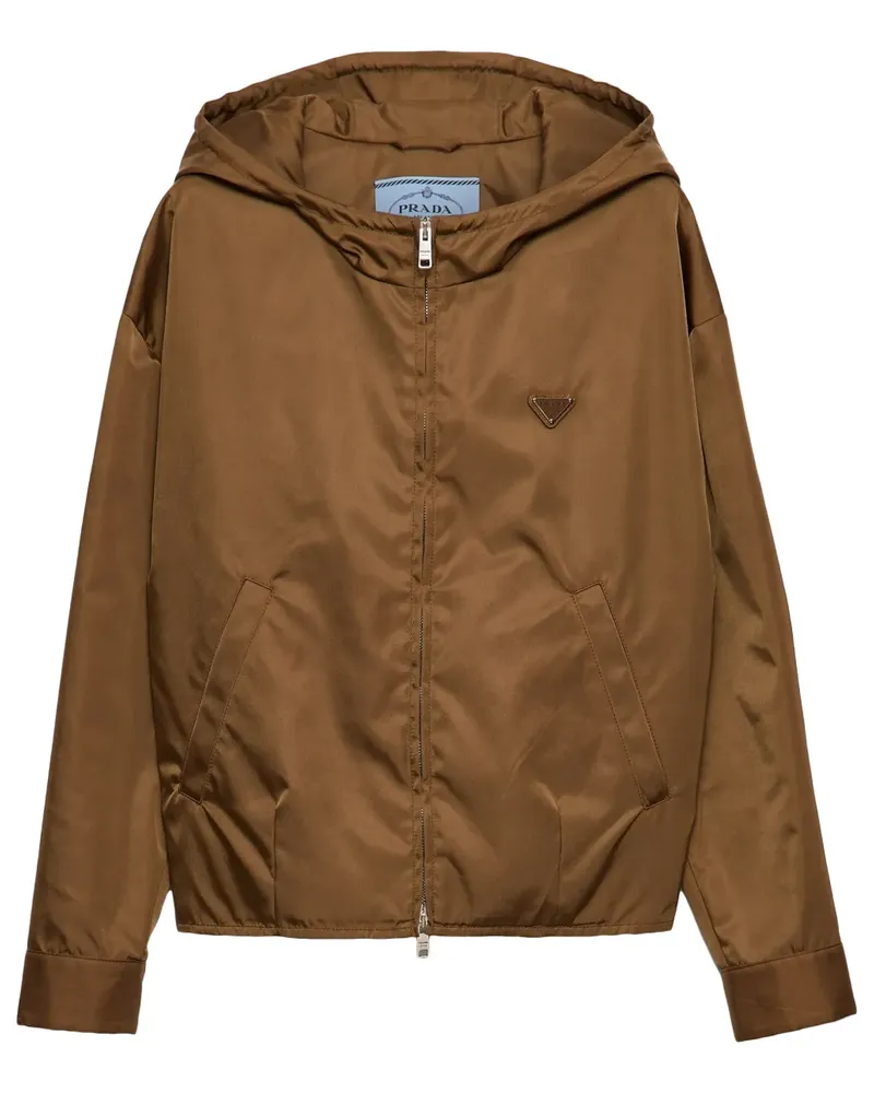 Prada Kapuzenjacke mit Logo-Patch - Braun Braun