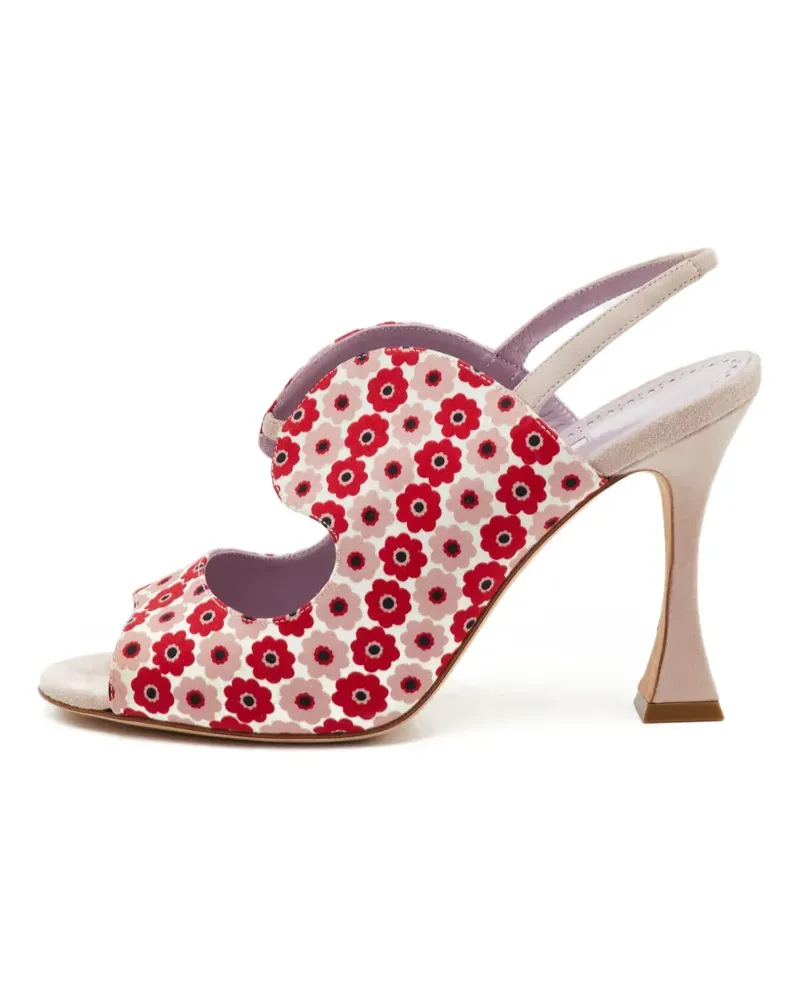 Manolo Blahnik Slingback-Sandalen mit Blumenprint - Rot Rot