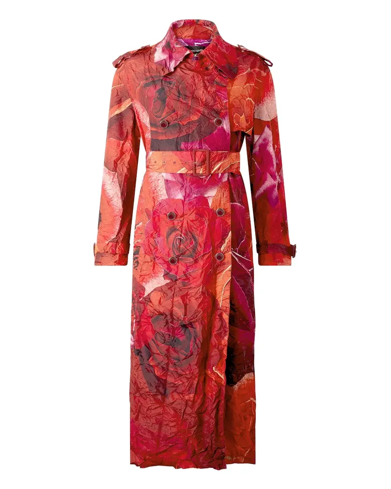 Roberto Cavalli Trenchcoat mit Rosen-Print - Rot Rot