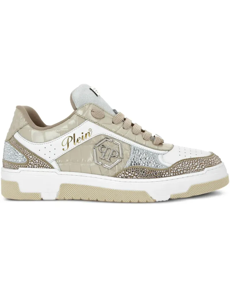 Philipp Plein Kristallverzierte Sneakers mit Kroko-Effekt - Nude Nude