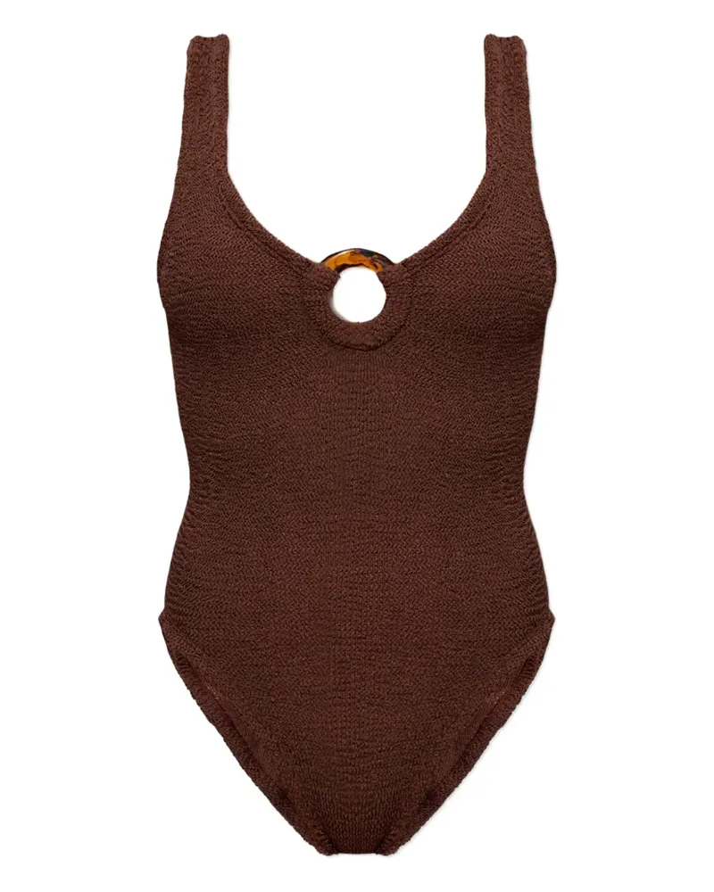 Hunza G Celine Badeanzug mit Knitteroptik - Braun Braun