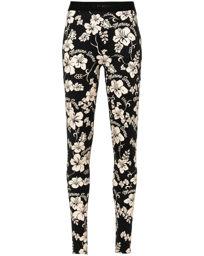 Marine Serre Regenerated Leggings mit floralem Print Schwarz