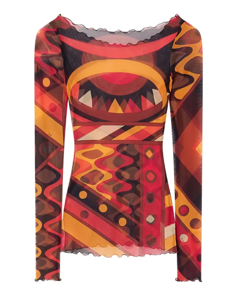 Emilio Pucci Tüll-Oberteil mit Vivara-Print - Orange Orange