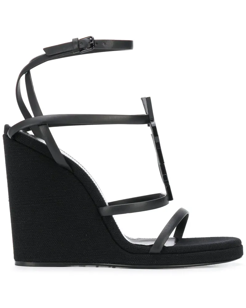 Saint Laurent Wedges mit Logo-Schild - Schwarz Schwarz