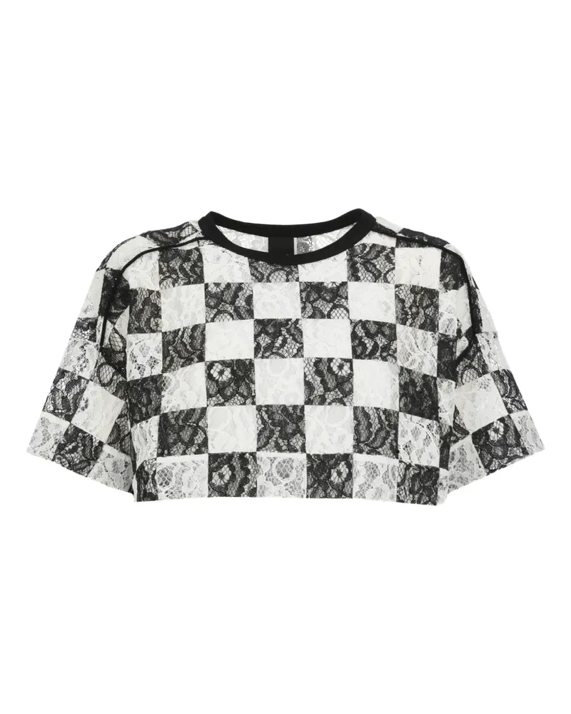 Pinko Cropped-T-Shirt mit Karoprint - Weiß Weiß