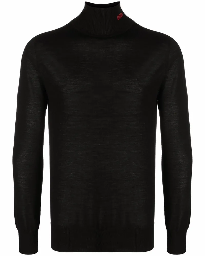 032c Fein gestrickter Rollkragenpullover Schwarz
