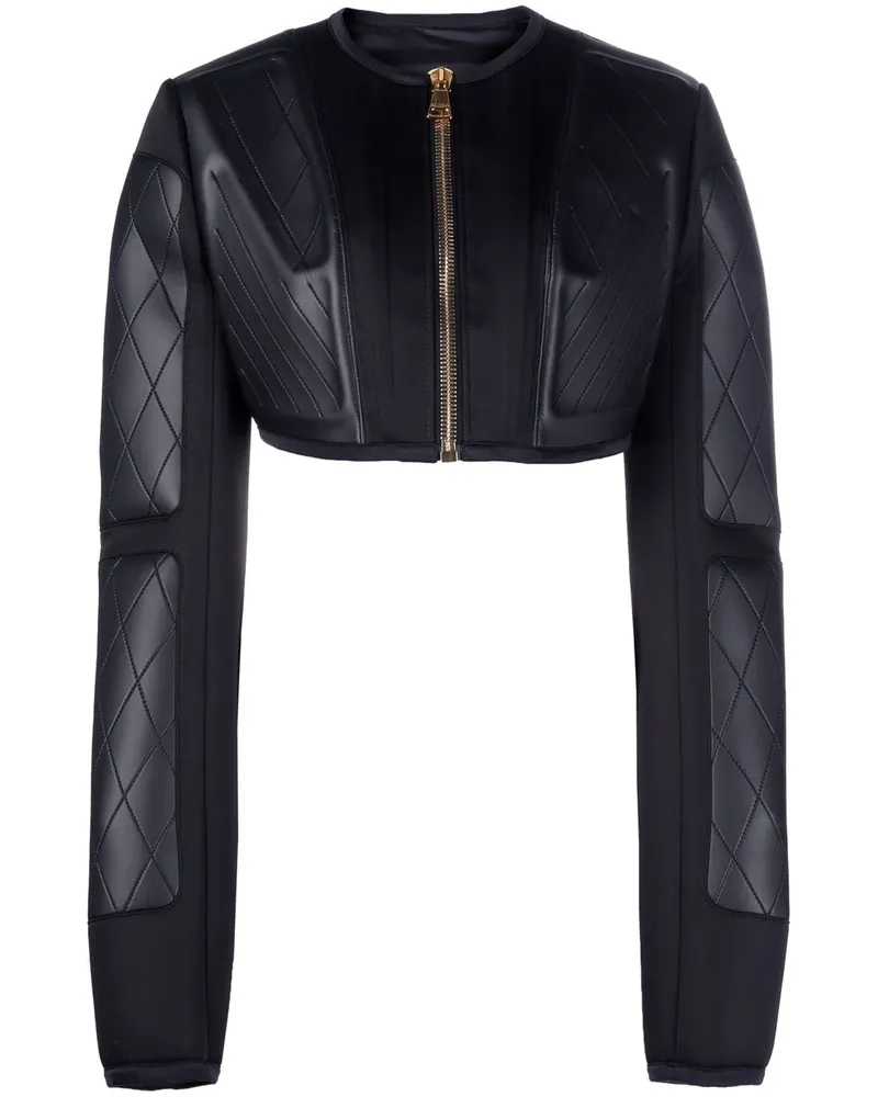 Balmain Cropped-Jacke aus Faux-Leder - Schwarz Schwarz