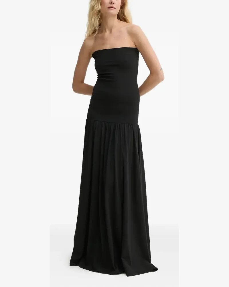 By Malene Birger Schulterfreies Kleid mit gerafftem Saum - Schwarz Schwarz