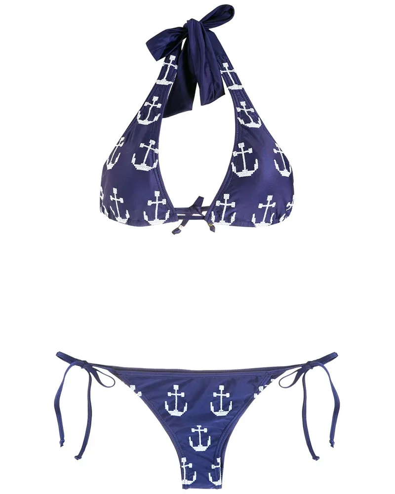 Amir Slama Bikini mit Anker-Print - Blau Blau