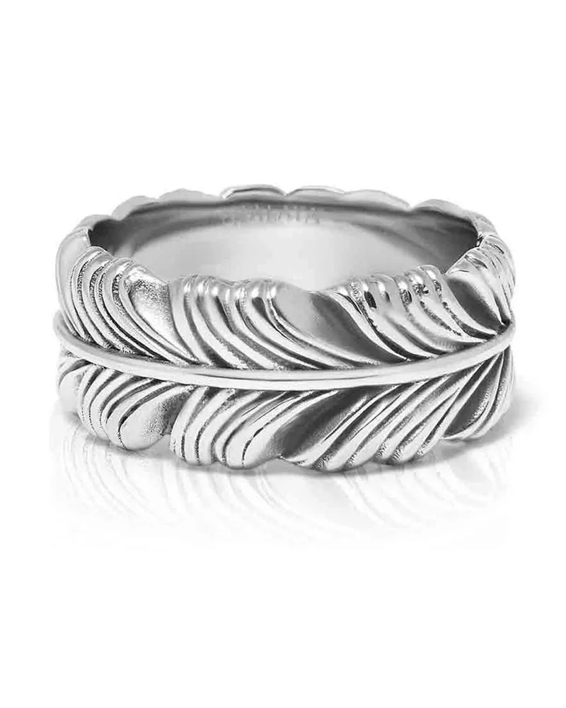 Nialaya Ring mit gravierter Feder Silber