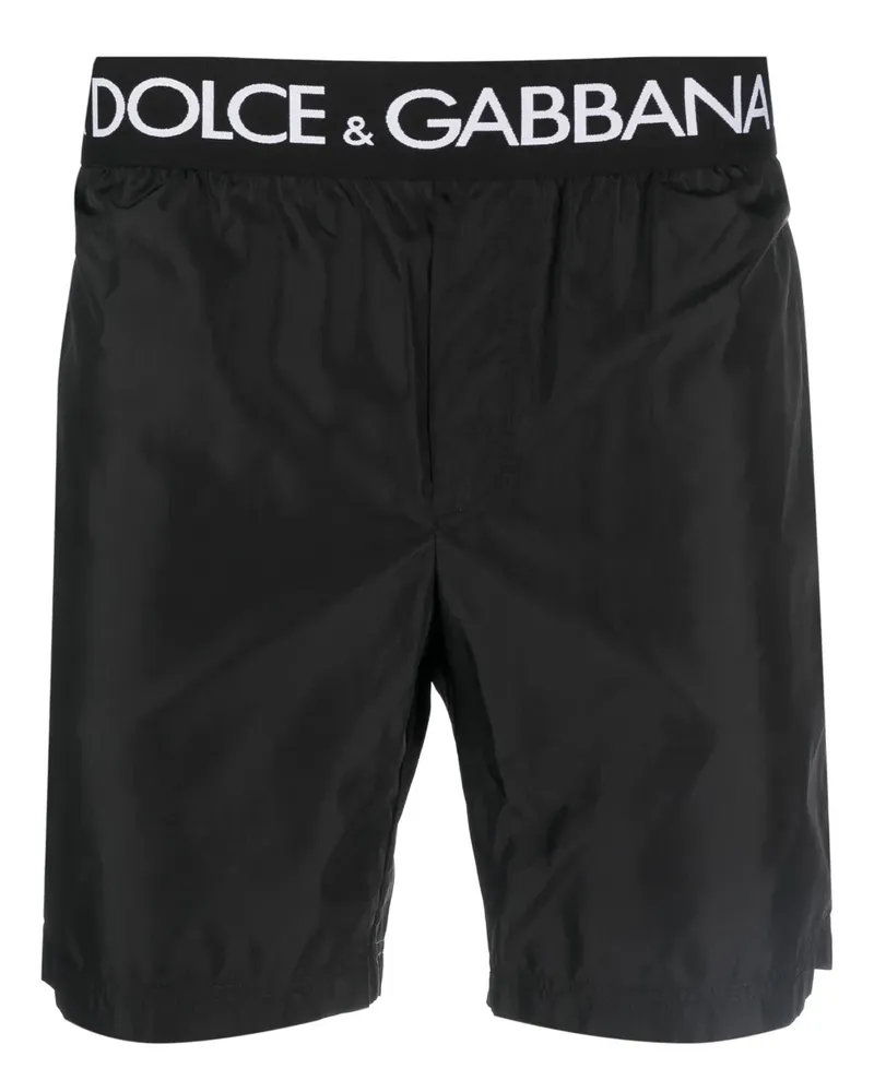 Dolce & Gabbana Badeshorts mit Logo-Bund - Schwarz Schwarz