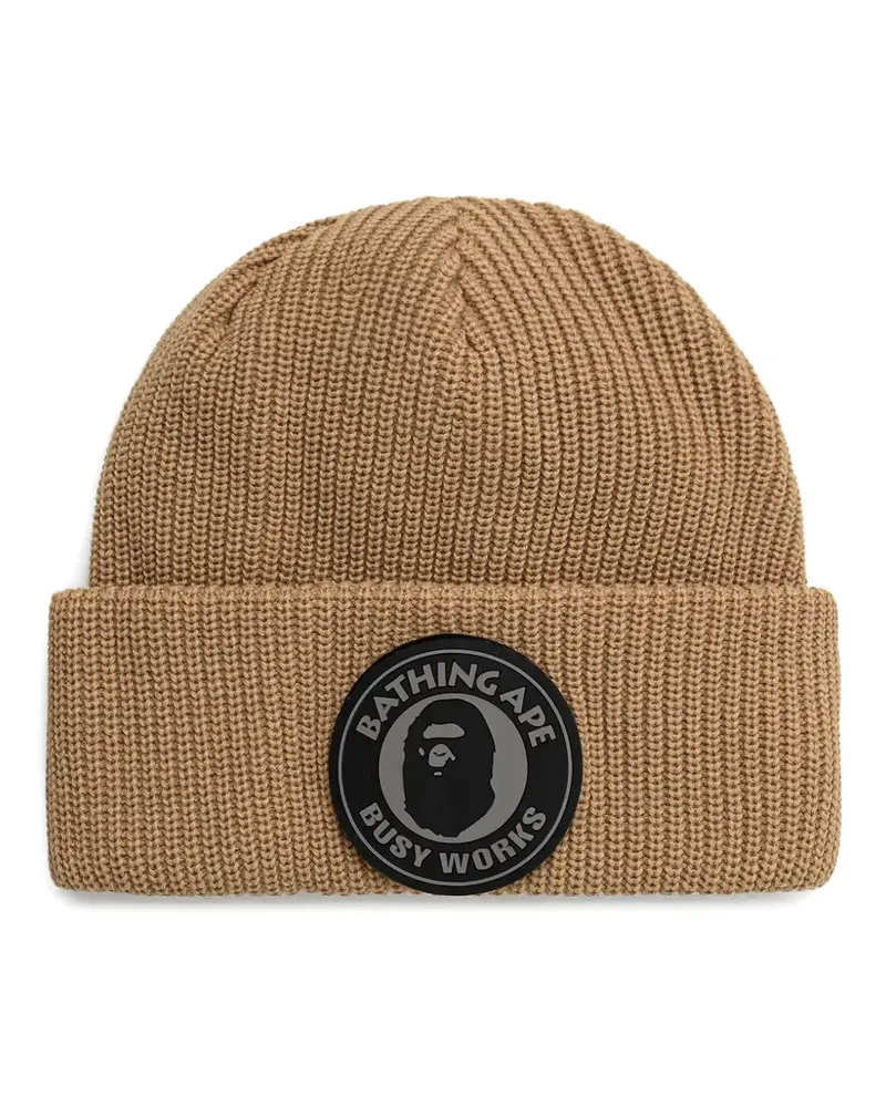 BAPE Gerippte Beanie mit Logo-Patch - Nude Nude