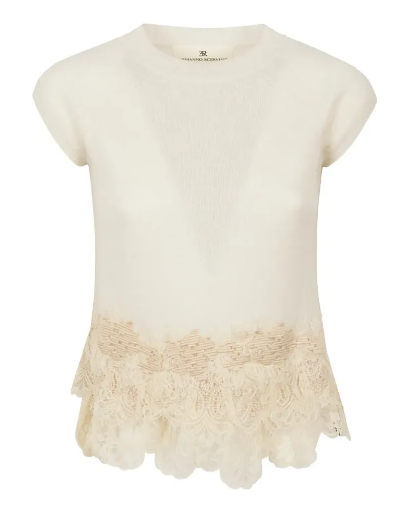 Ermanno Scervino lace-trimmed cashmere top - Nude Nude