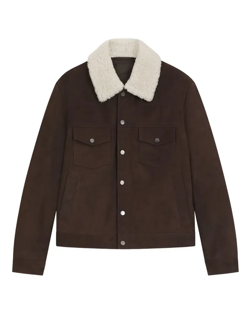 HUGO BOSS Lederjacke mit besticktem Kragen - Braun Braun