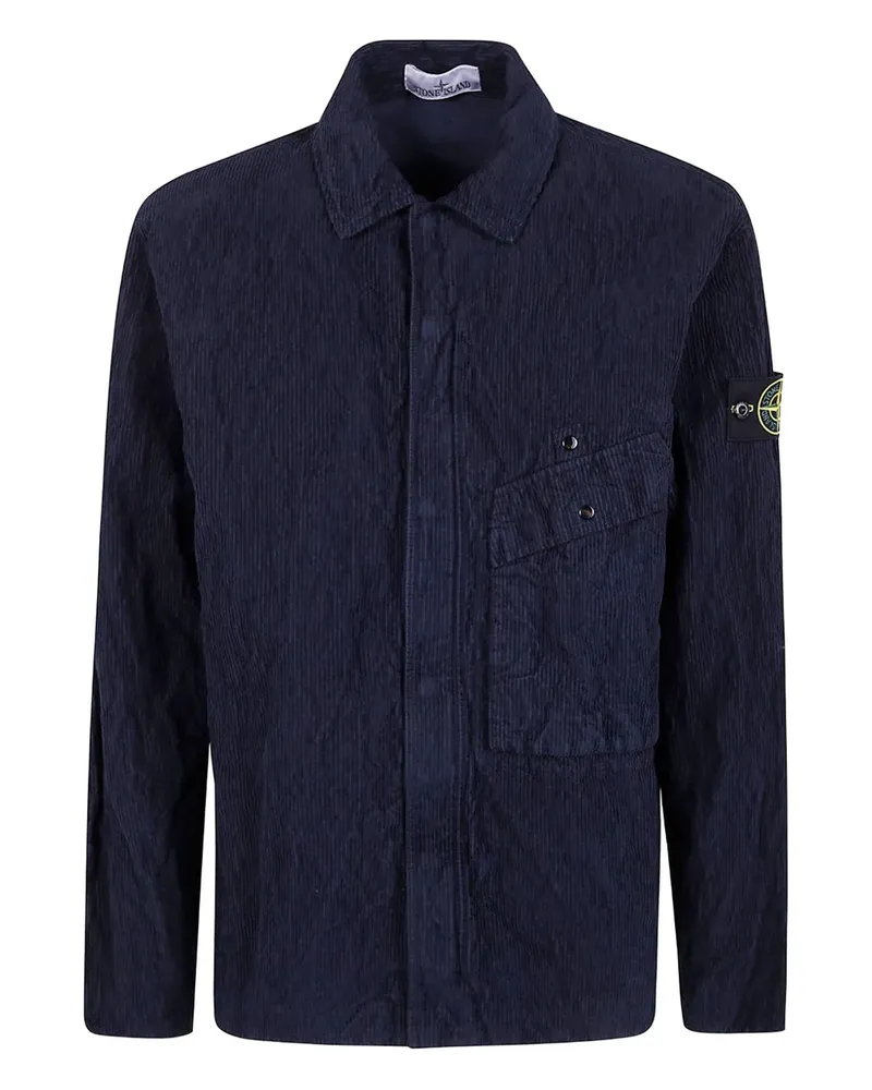 Stone Island Cordhemd mit Logo-Patch - Blau Blau
