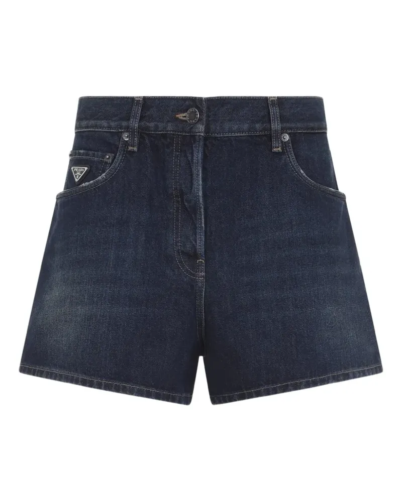 Prada logo-plaque denim shorts - Blau Blau