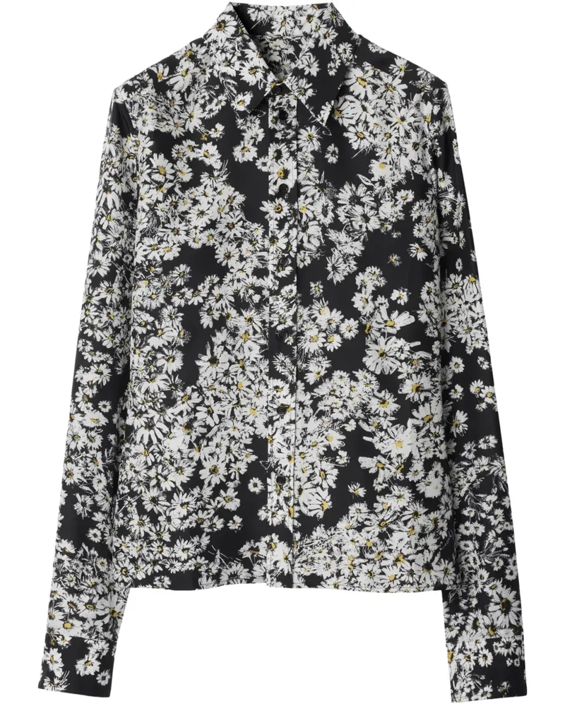 Burberry Seidenhemd mit Margeriten-Print - Schwarz Schwarz