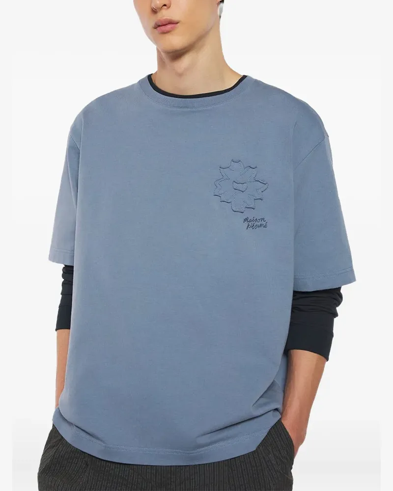 Kitsuné T-Shirt mit Crafted Daisy-Applikation - Blau Blau
