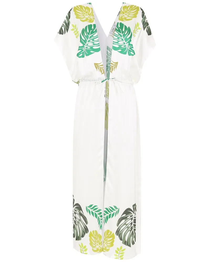 Amir Slama Strandkleid mit Palmblatt-Print - Weiß Weiß