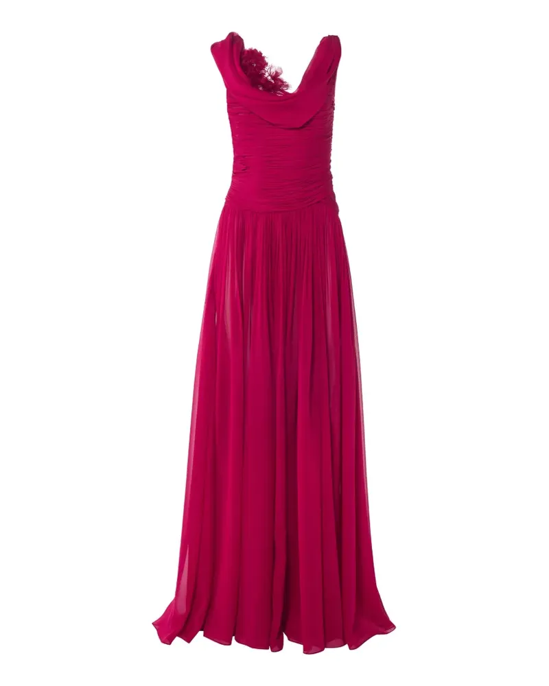 Carolina Herrera New York Drapiertes Chiffonkleid mit Blumenverzierung - Rosa Rosa