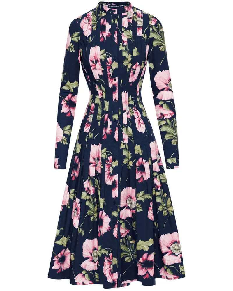 Oscar de la Renta Midikleid mit Mohn-Print Blau