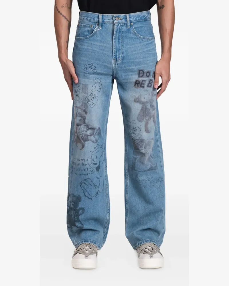 DOMREBEL Stuffy Jeans mit Print - Blau Blau