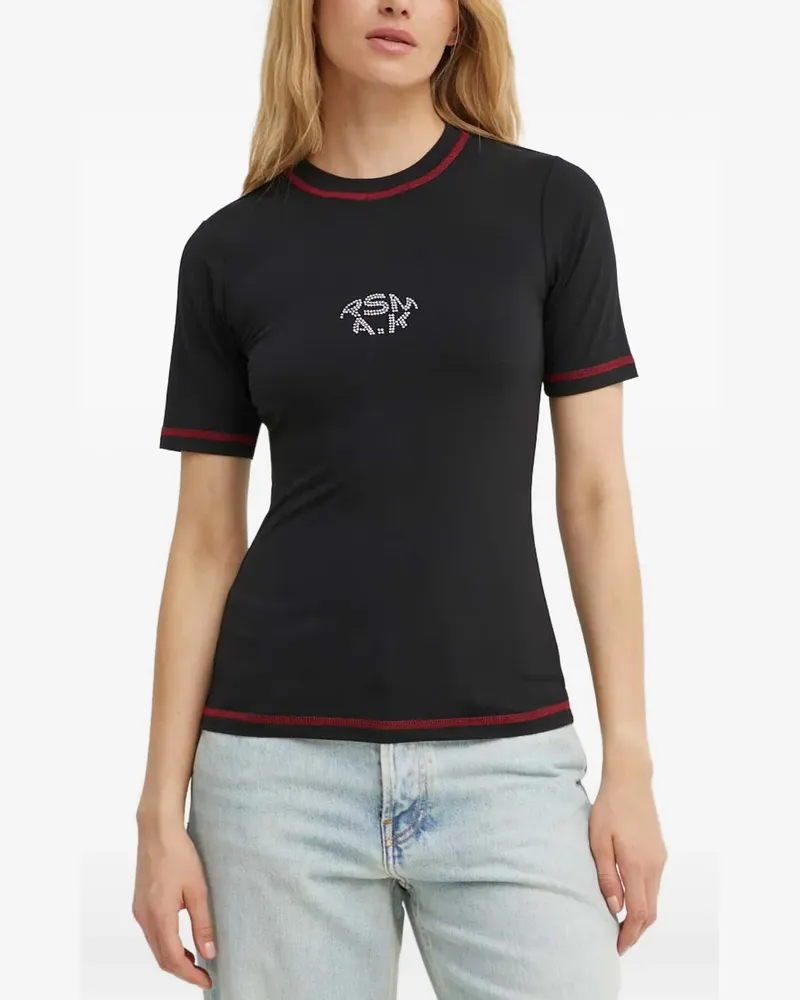 Résumé rhinestone-logo contrast-stitch T-shirt - Schwarz Schwarz