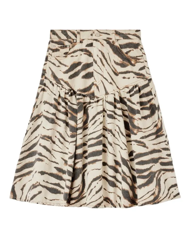 Ganni Jeansrock mit Tiger-Print - Nude Nude