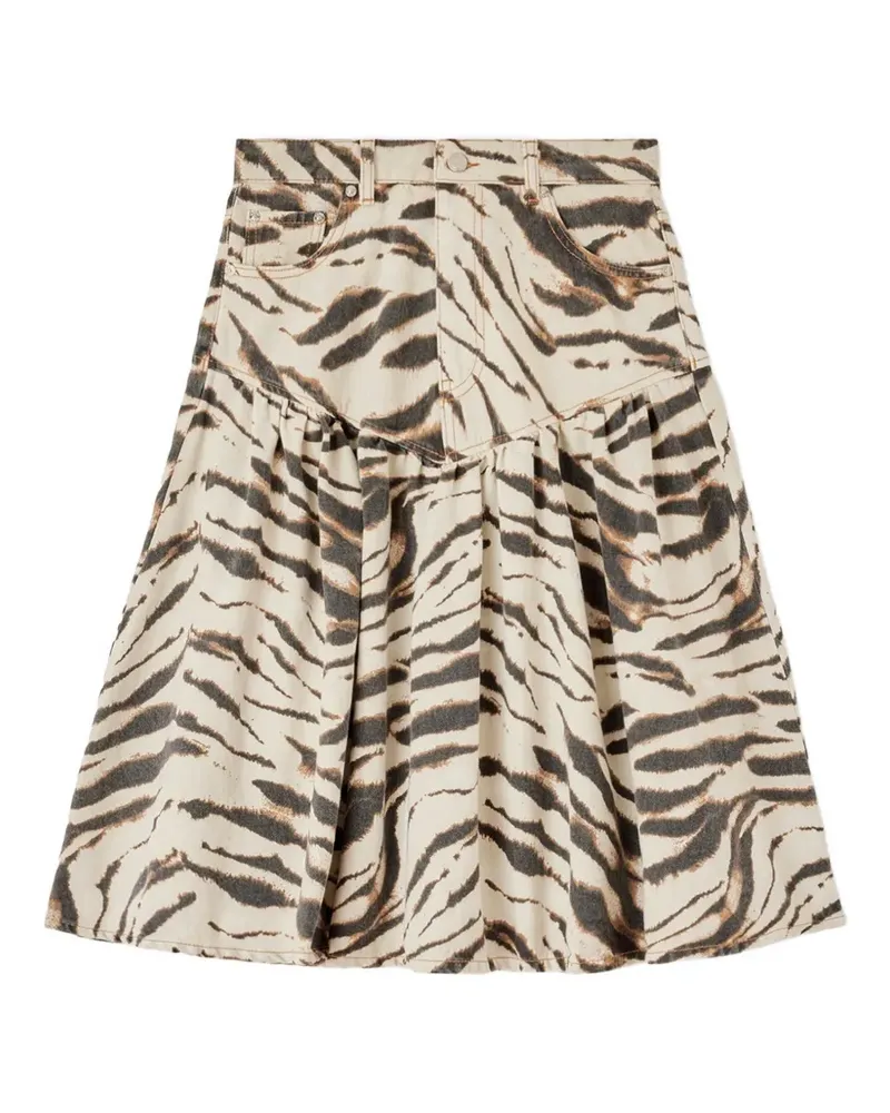 Ganni zebra-print gathered skirt - Nude Nude