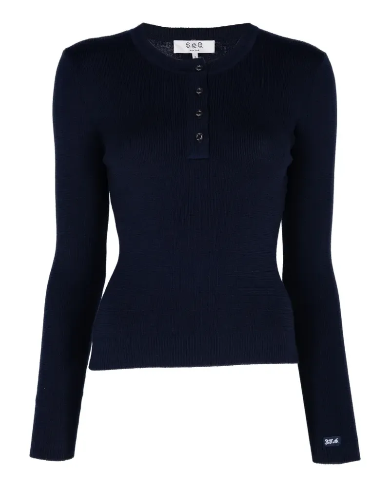 Sea Gerippter Jane Henley-Pullover - Blau Blau