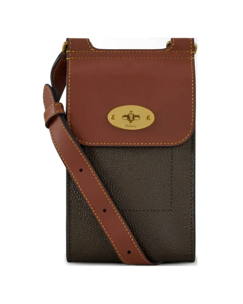 Mulberry mini Antony lock-detail topstitched messenger bag - Braun Braun