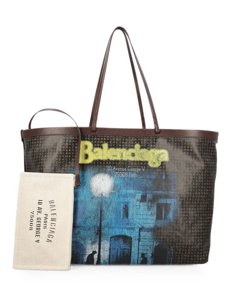 Balenciaga logo-print leather-trim tote bag - Braun Braun