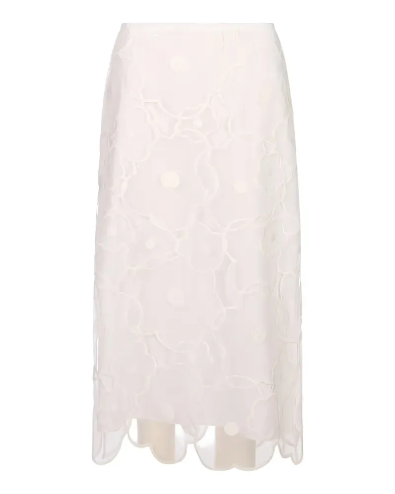 MEIMEIJ floral-embroidered straight midi skirt - Weiß Weiß