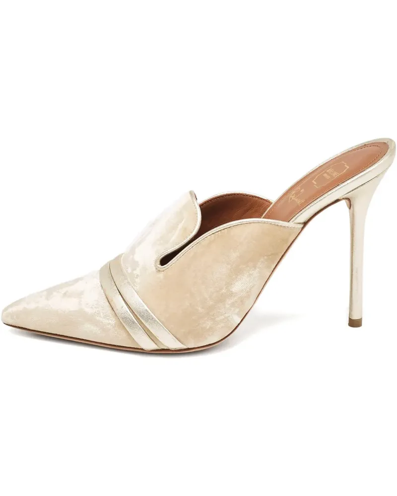Malone Souliers Mules aus Samt mit goldfarbenem Besatz 105mm - Nude Nude