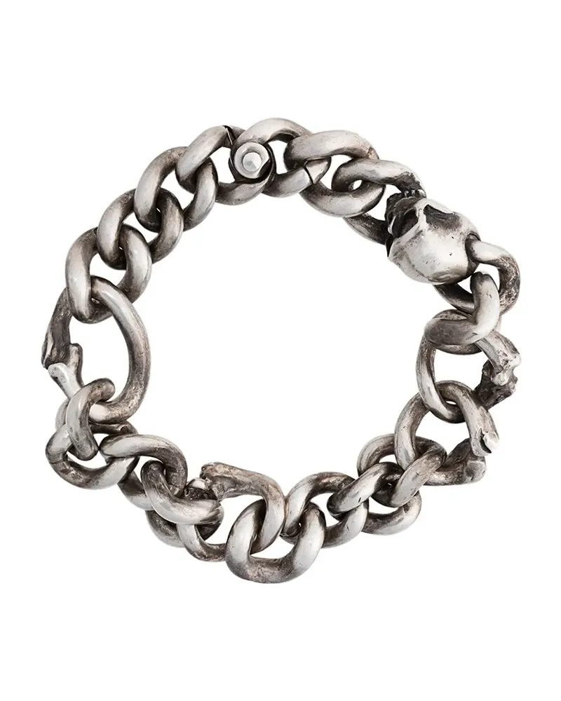 WERKSTATT:MÜNCHEN Silberarmband mit Totenkopf - Metallic Metallic
