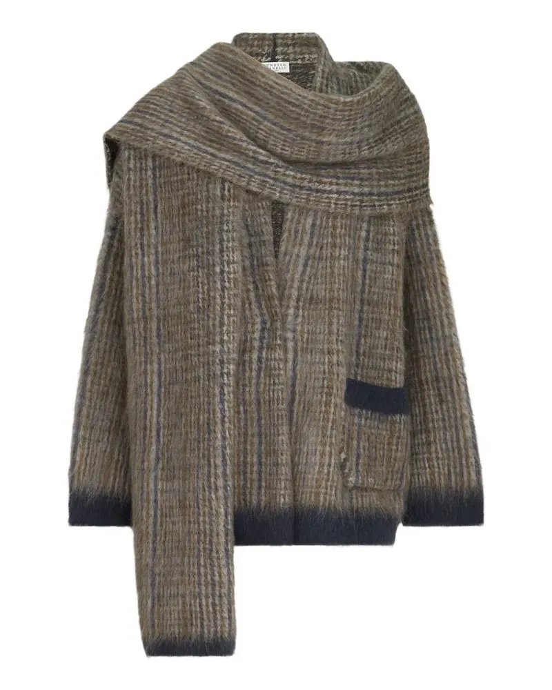 Brunello Cucinelli Prince of Wales Doppelstrick-Jacke mit Schal - Braun Braun