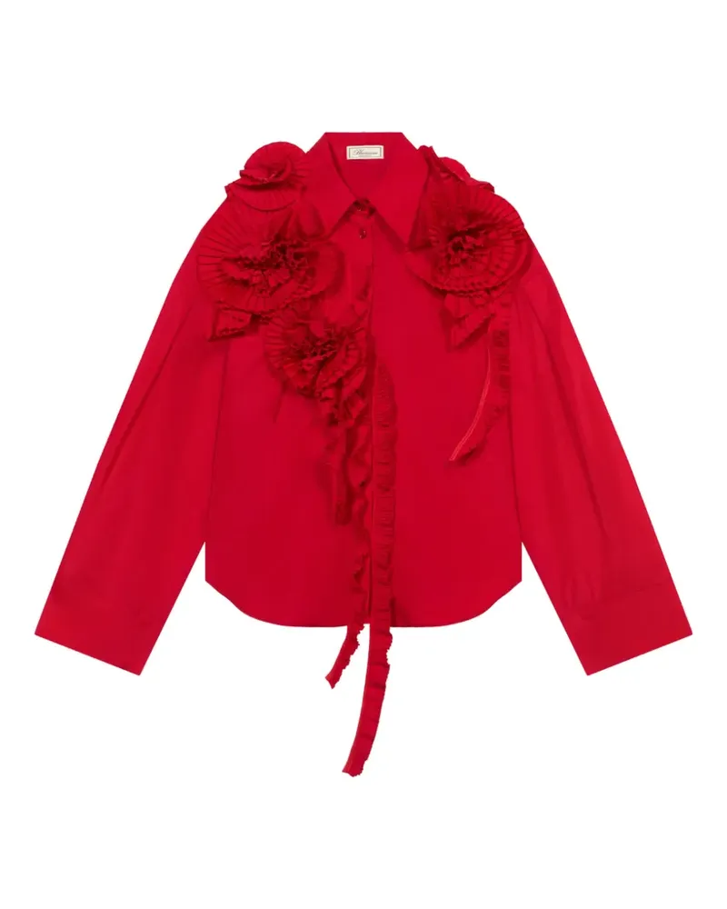 Blumarine Gerüschtes T-Shirt mit Blumenapplikation - Rot Rot